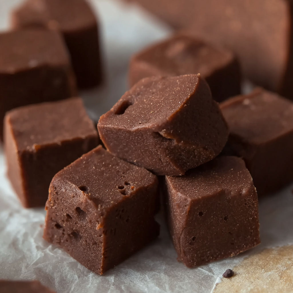 A close up of a piece of chocolate fudge.