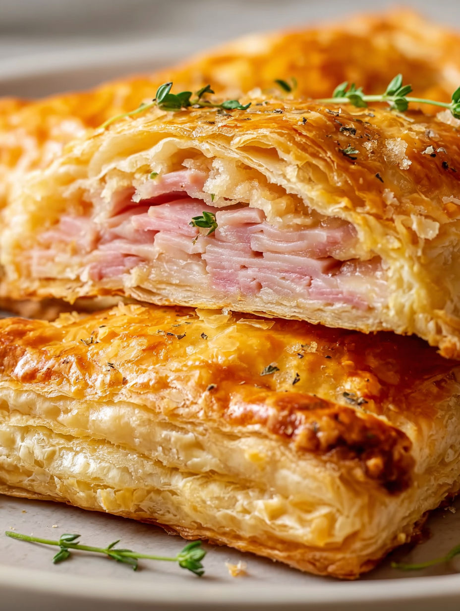 A pastry with meat and cheese.