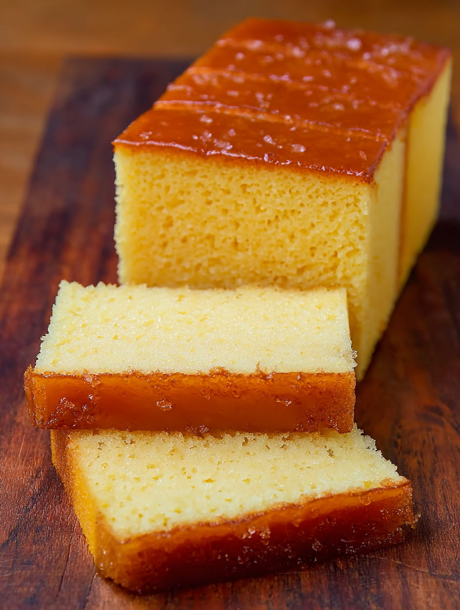 A slice of Japanese Castella cake.