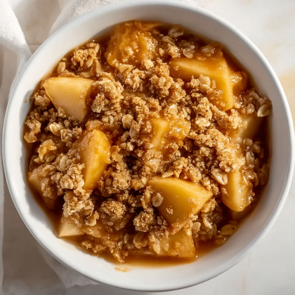 A bowl of sourdough apple crisp.