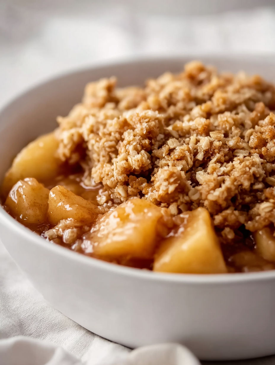 A bowl of sourdough apple crisp.