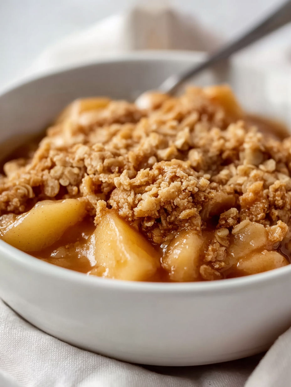 A bowl of sourdough apple crisp.