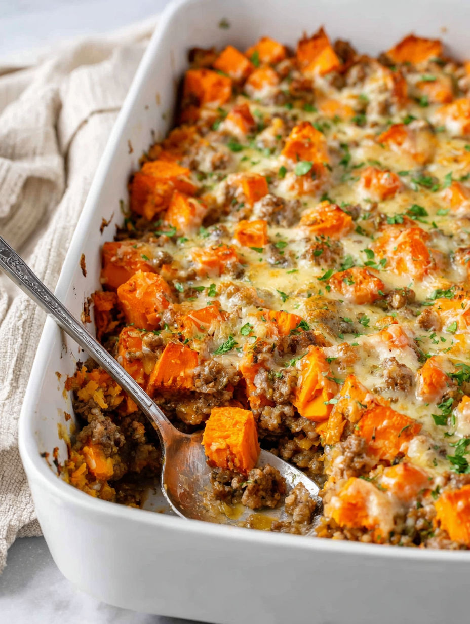 A pan of food with a spoon in it.