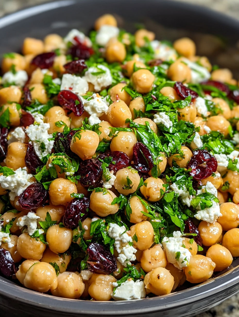 A bowl of food with feta cheese and cranberries.