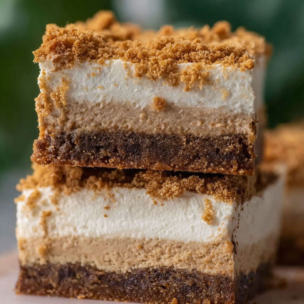 Gingerbread cheesecake bars with ginger snap toppings.