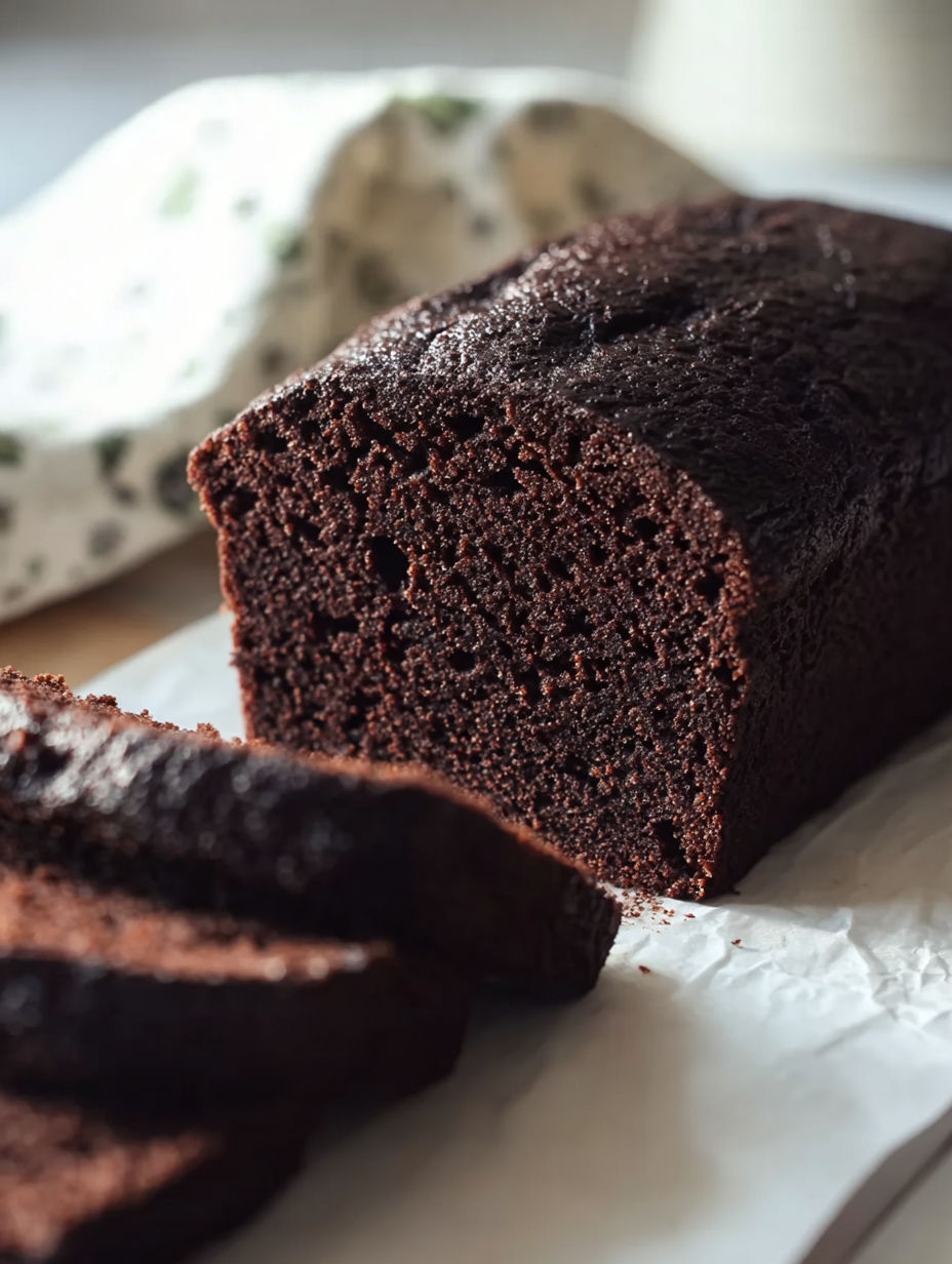 A slice of chocolate cake on a table.
