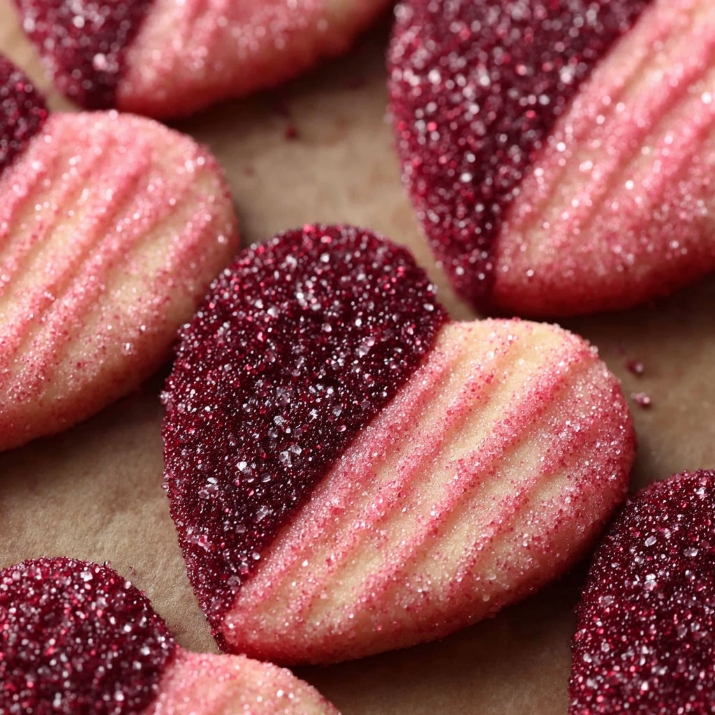 Raspberry sugar cookies with pink and white hearts.