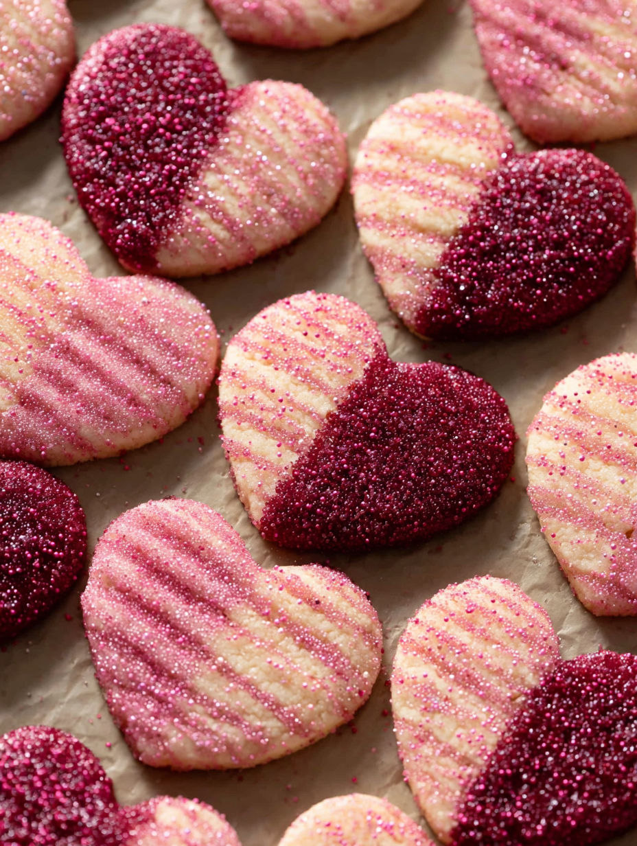 A pile of red and white sugar cookies.