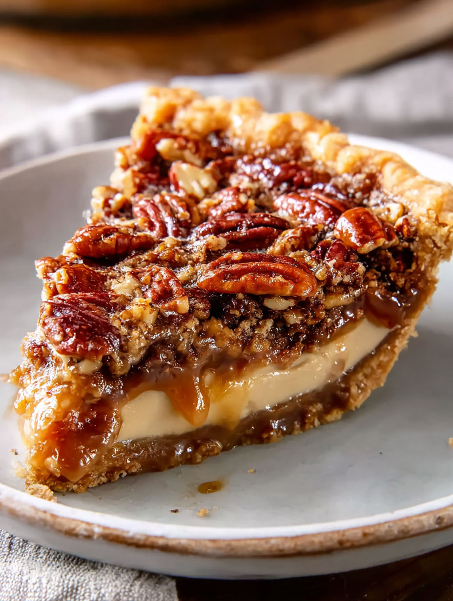 A slice of pecan pie on a plate.