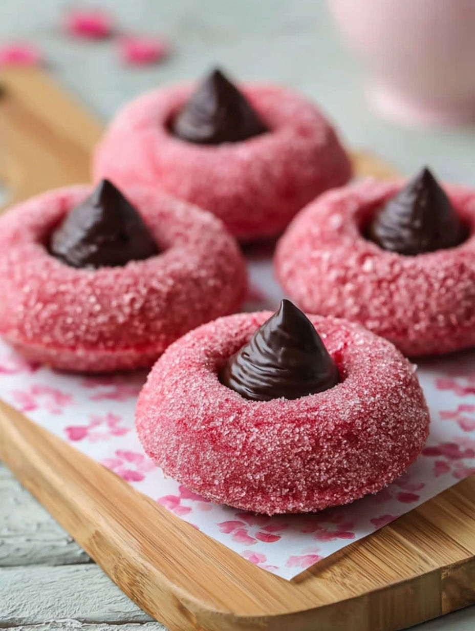 A plate of Strawberry Kiss Cookies.
