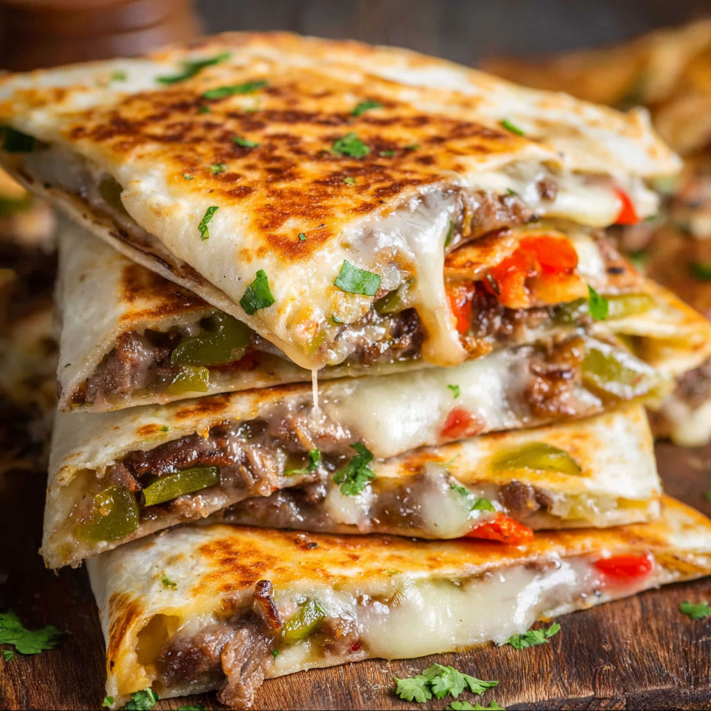 A stack of Philly Cheesesteak Quesadilla.