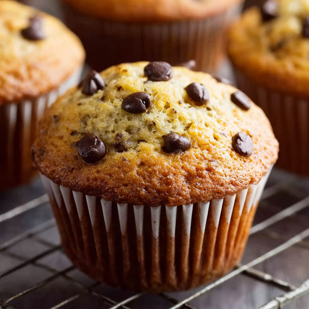 A muffin with chocolate chips on top.