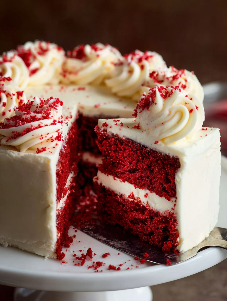 A slice of red velvet cake.