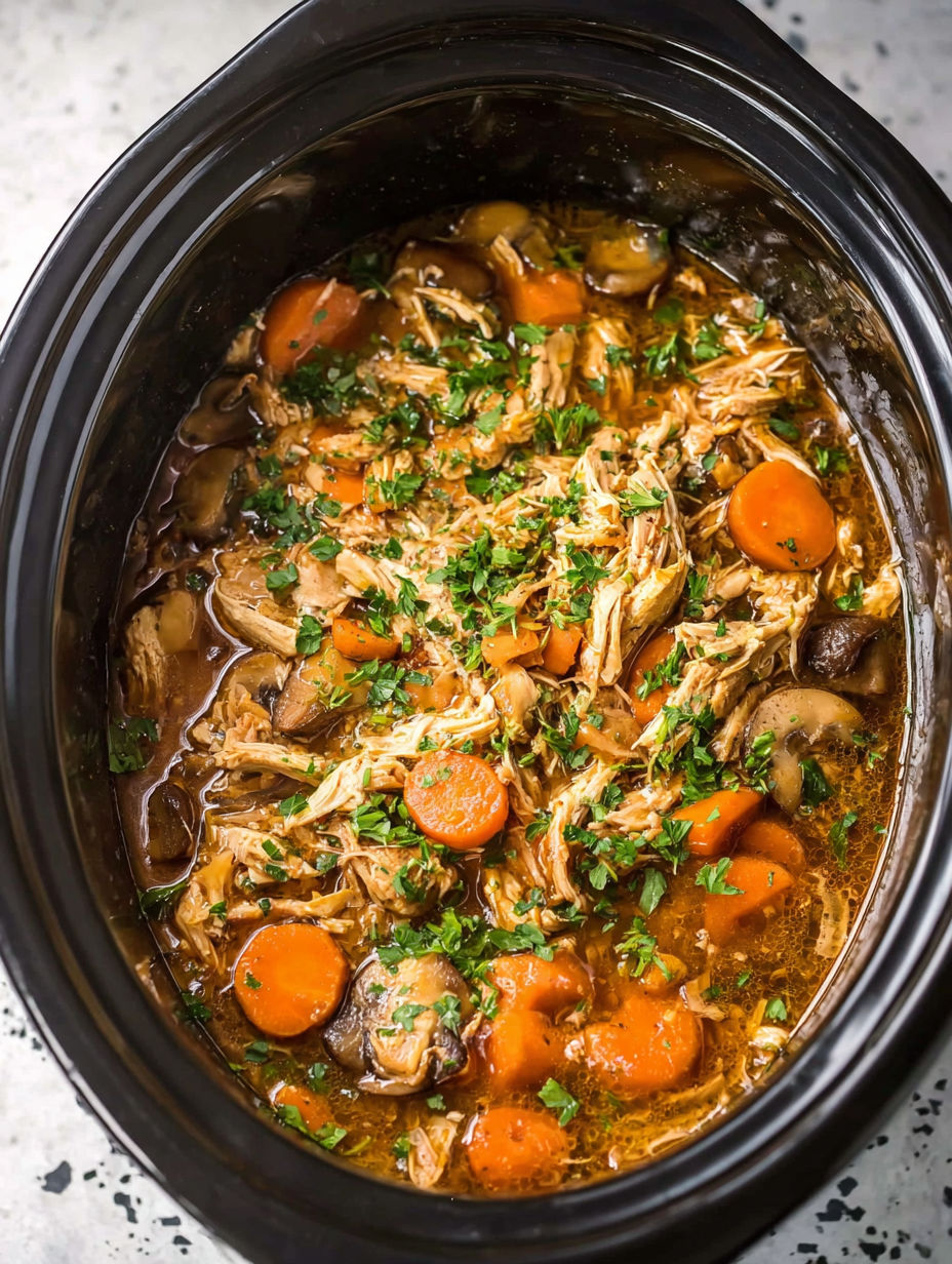 A crockpot filled with chicken pot roast.