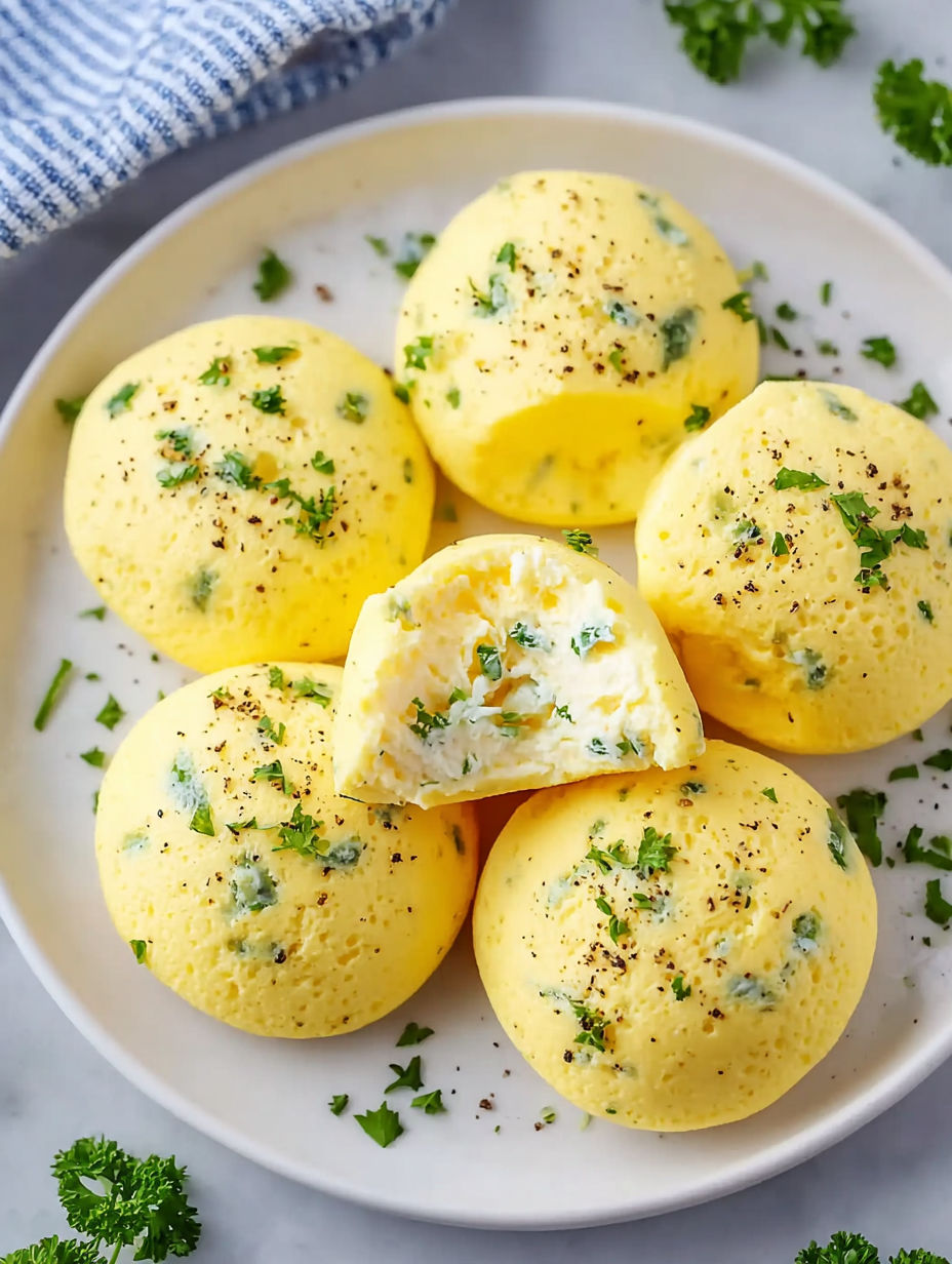 A plate of yellow food with green toppings.