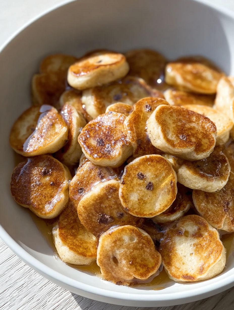 A bowl of mini banana pancake bites.
