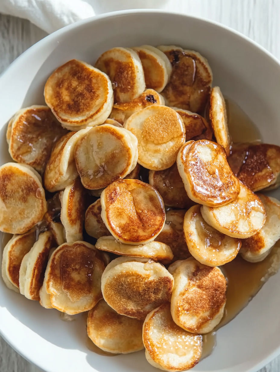 A bowl of mini banana pancake bites.
