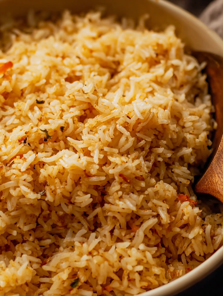 A bowl of rice with chili oil.