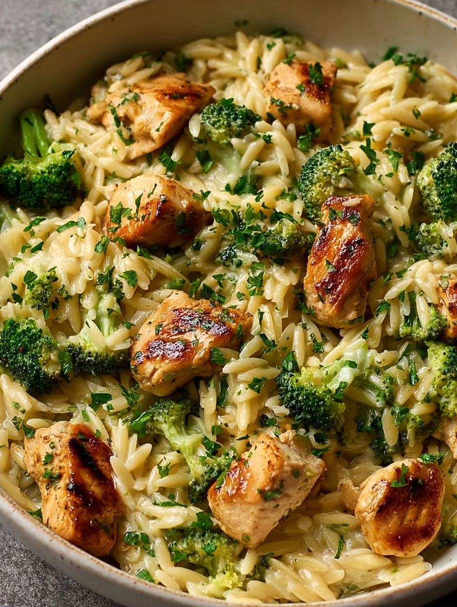 A dish of chicken, broccoli, and pasta.