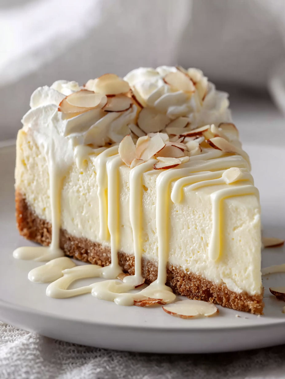 A slice of no-bake kokos-cheesecake on a plate.