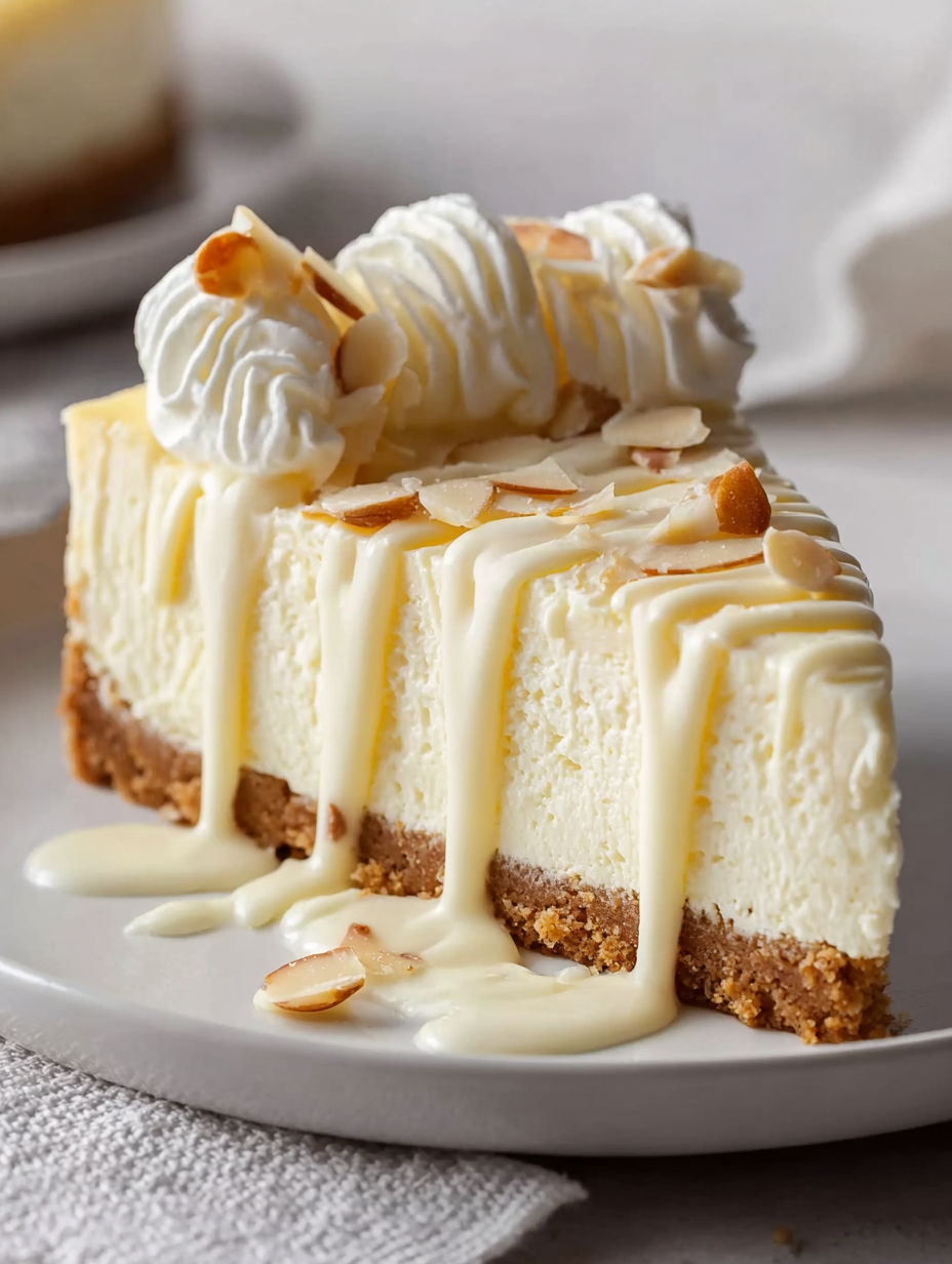 A slice of no-bake kokos-cheesecake on a plate.