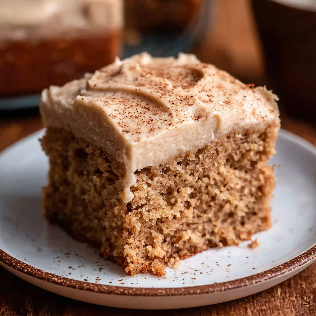 A slice of chai cake on a plate.