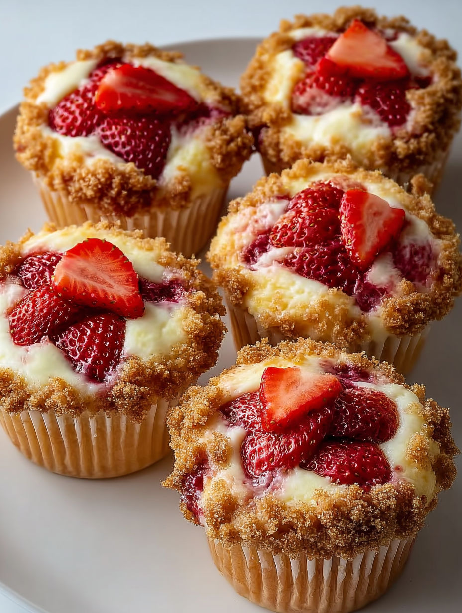 A plate of strawberry cream cheese muffins.