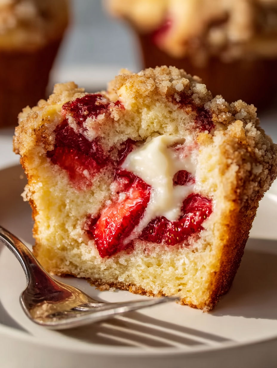 A slice of strawberry cream cheese muffin.
