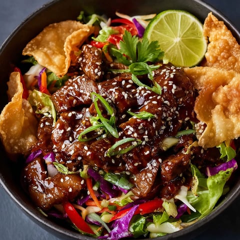 A bowl of food with meat and vegetables.