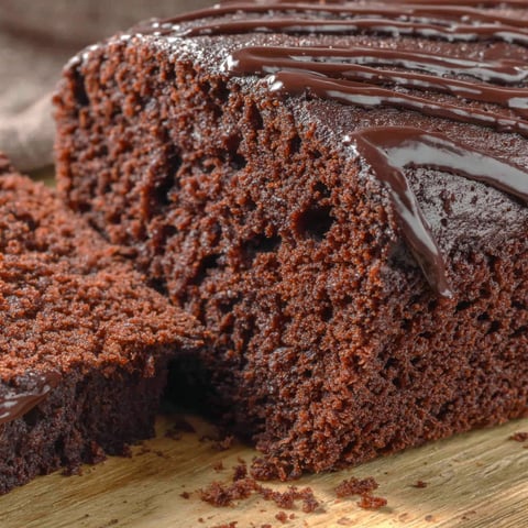 A slice of chocolate cake with chocolate drizzle on top.
