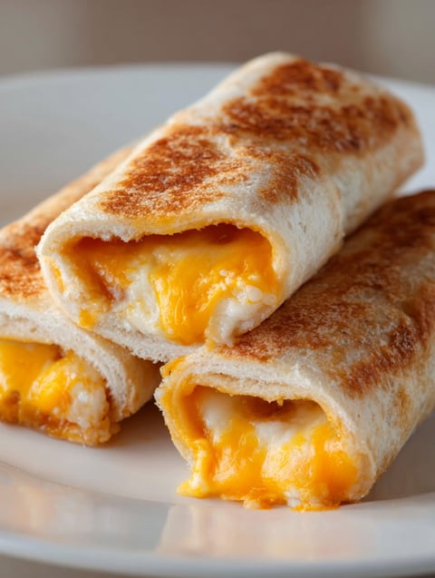 Two grilled cheese roll-ups on a plate.