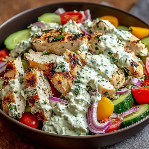 A bowl of chicken salad with onions and tomatoes.