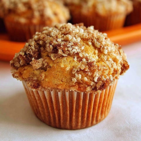 A muffin with a streusel topping.