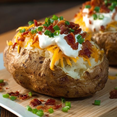 Twice baked potatoes with cheese and bacon.