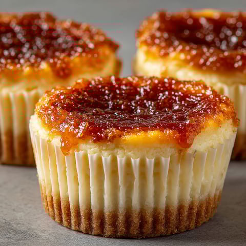 Three cupcakes with a caramel sauce on top.