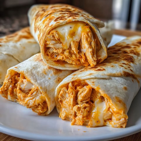 Three Buffalo Chicken Wraps on a plate.