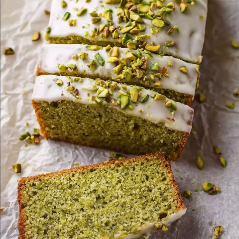 A slice of pistachio cake with green topping.