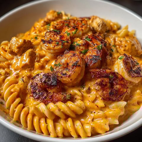 A bowl of pasta with shrimp and green onions.