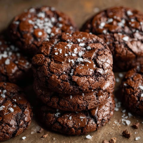 Salted brownie cookies on a table.