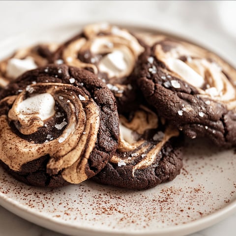 A plate of chocolate marshmallow swirl cookies.