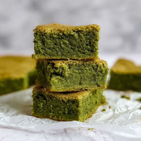 Three pieces of green matcha brownies.