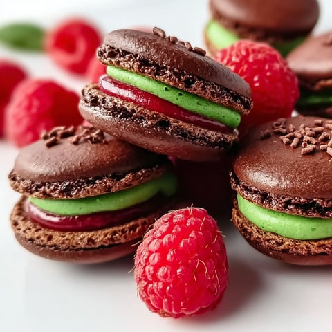 A plate of dark chocolate raspberry macarons.