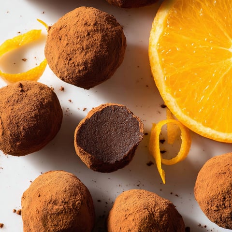 Chocolate truffles with orange slices.