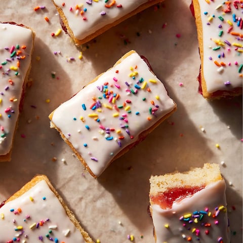 A close up of a cookie bar with jelly and sprinkles.
