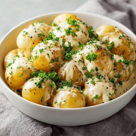 A bowl of potatoes with cream on top.