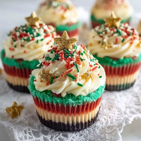 Weihnachtliche Mini-Käsekuchen mit Goldsternen.