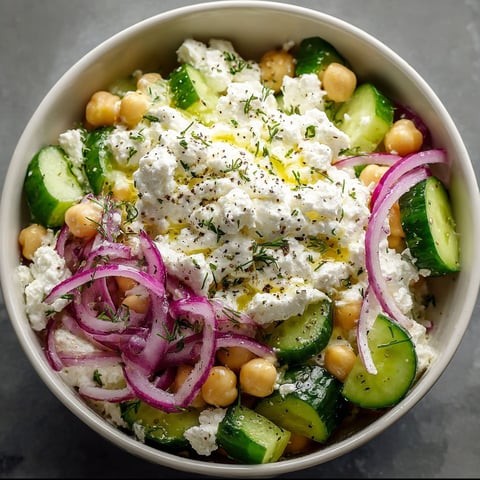A bowl of food with cottage cheese and kichererbsen salat.