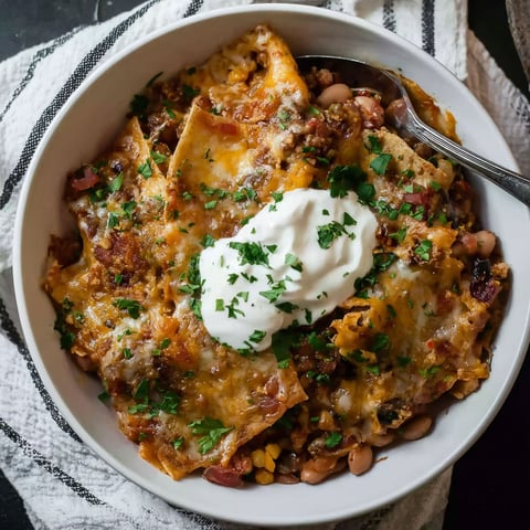 A bowl of food with a spoon in it.