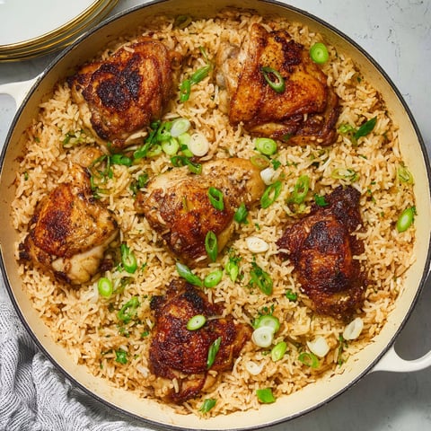A dish of rice and chicken.