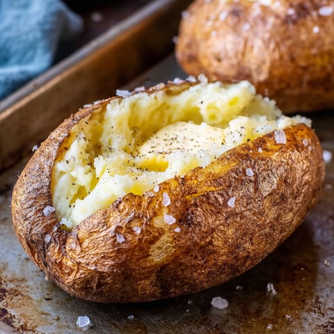 A potato with butter and salt on it.